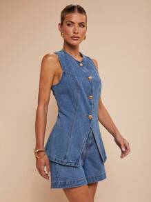 COSMINA Women Denim Two Pieces Outfits - Blue - View 6