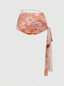 ROMWE Avant Women's Romantic Vacation Style Sexy 3D Floral Chain Print Super Low Waist Mini Shorts - Orange - View 2
