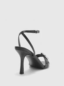 CUCCOO BIZCHIC Sandalias de tacón alto con puntera redonda, decoradas con hebilla de metal, de estilo punk en piel sintética negra - Negro - Ver 8