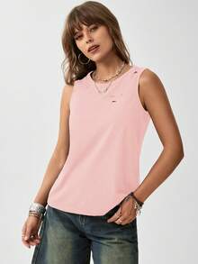 SHEIN LUNE Áo khoác và áo lót dành cho xe tăng nữ Cắt ra màu trơn Giải trí - Màu Hồng baby - Xem 4