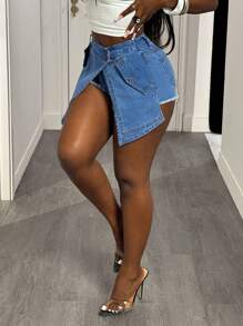 BamGleam Jupe-short en jean fendue sexy pour femmes, pour sortir et faire la fête