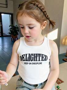 Baby Girls Cute Versatile Letter Print Sleeveless Camisole Top, Suitable For Summer