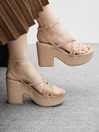 CUCCOO BIZCHIC Women's Fashion Apricot Strap Thick Bottom Wedge Sandals