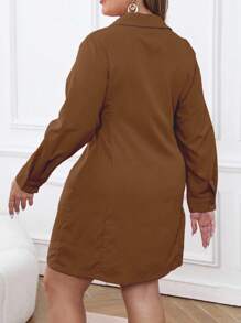 Calvaya Plus Size Casual Solid Color Long Sleeve Knee-Length Dress