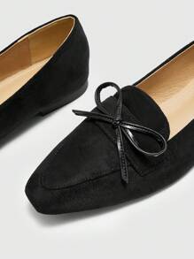 CUCCOO BIZCHIC Mocasines casuales para interiores y exteriores de mujer con punta cuadrada, decorados con lazo, suela suave y cómoda, color negro
