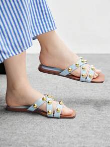 CUCCOO BIZCHIC Women's Fashion Studded Flat Sandals, Summer