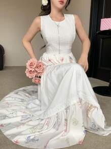 DAZY New Design Niche Mid-Length Lace Ditsy Floral Loose Dress For Women, Spring/Summer - Apricot - View 6
