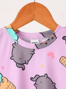 2 قطعة من فساتين المنزل الطويلة ذات الأكمام القصيرة للبنات الصغيرات، من قماش ناعم ومريح، بتصميم كرتوني بطبعة فيل، للصيف