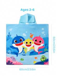 BABY SHARK X SHEIN 儿童超柔软卡通海洋图案连帽浴巾，超强吸水，不掉毛，保暖隔热，适合2-6岁儿童，用途广泛，可用于沐浴、游泳、沙滩、夏季、春季、海滩度假等。 - 藍色 - 查看 6