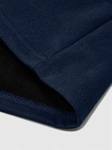 Manfinity Hypemode Men's Navy Blue Summer Casual Streetwear T-Shirt,Suede-Like Fabric Embossed Pattern,City Break Relaxed Dropped Shoulder Oversized Minimalist Tee - Navy Blue - View 8
