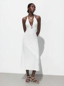 Maija Women's Sexy Deep V Neck Long Dress With Starfish Decor - White - View 3