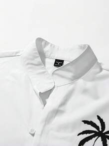 Manfinity RSRT 男士休闲白色椰子树印花衬衫沙滩衬衫，度假海滩夏季，秋季 - 白色 - 查看 6