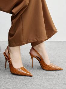 CUCCOO BIZCHIC Giày cao gót hở lưng mũi nhọn thanh lịch thời trang dành cho nữ - màu nâu - Xem 3