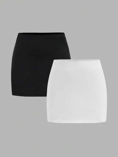 SHEIN Girlism 1+1 Tween Girl Casual Minimalistisk Bekväm Midi Kjol Snug Fit