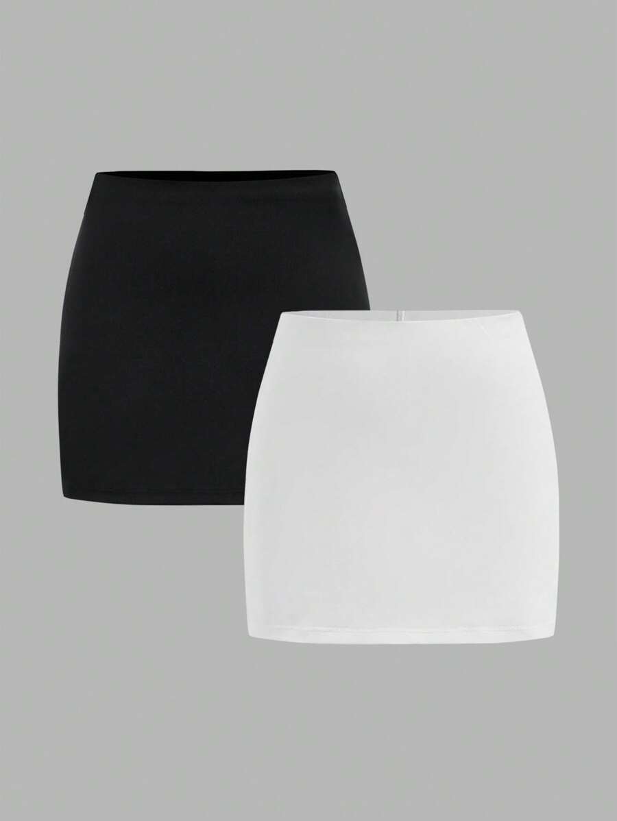 SHEIN Girlism 2pcs/Set Tween Girl Casual Minimalist Comfortable Mid-Waist Snug Fit Mini Skirt Fall Winter