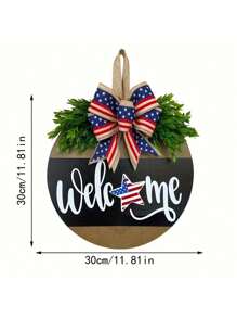 SHEIN 1pc Farmhouse Style Wood Plastic Welcome Door Sign, July 4th Front Door Sign Patriotic Welcome Hanging Decoration, Independence Day Decoration, Outdoor Garden Front Door Sign Hanging, Suitable For Home, Office, Bedroom, Kitchen, Dining Room, Bar Decoration, Room Decor, Home Decor, 30cm/11.81in