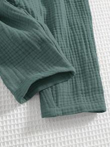 Bubblio Newborn Baby Boy Cute Vacation Casual Versatile Moss Green Gauze Jumpsuit Suitable For Beach, Suitable For Outdoor Play In Summer Baby Jumpsuit Boy Jumpsuit Green Baby Jumpsuit Baby Jumpsuit - Dark Green - View 7
