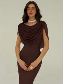 Aloruh Women's Summer Elegant Romantic Fitted Long Dress - Brown - View 3