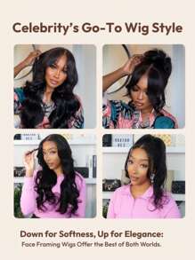 TrueHD 高清真头皮假发 13x4 隐形蕾丝前部波浪卷发，带脸部框架窗帘刘海，混合真皮基底抽绳，预造型，预剪，预拔，无结头发 - SNatural - 查看 6