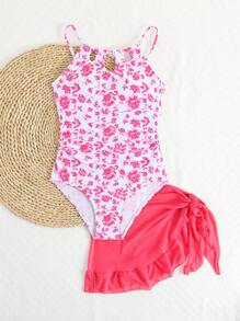 Tween Girl Random/2pcs Printed Swimsuit - Pink - View 6