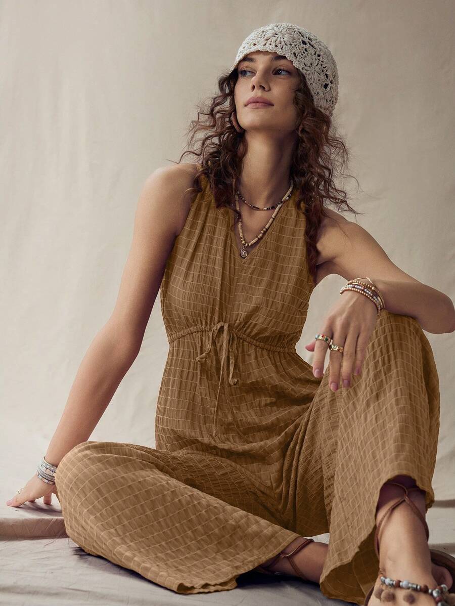 Wildy Bộ đồ liền thân Bohemian cổ chữ V phong cách miền Tây/đồng quê Mỹ màu nâu - màu nâu - Xem 1