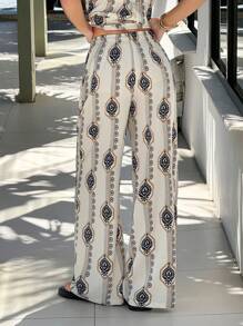 SHEIN EZwear 女式休闲宽松印花系带裤