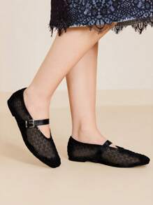 MOTF PREMIUM LASER CUTOUT SQUARE TOE WOMEN FLAT LOAFERS FOR CHRISTMAS SPRING SHOES - Black - View 3