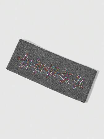 Grunge Punk 1pc Punk Fashion Single Row Crystal Star Element Knitted Headband, Minimalist Rhinestoned Dark Gray Solid Color Wide Headband, Sweat-Absorbent Sports Yoga Headband, Daily Versatile Hair Accessory