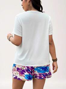 SHEIN LUNE Set estivo casual da 2 pezzi, composto da maglietta con stampa a figura e pantaloncini, per taglie comode