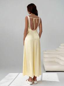 SHEIN EZwear 女士黄色无袖深V领超长性感连衣裙 - 黃色 - 查看 2