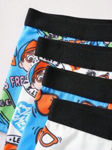 Blippi X SHEIN Paquete de 4 calzoncillos tipo boxer con diseño de estampado de dibujos animados y acabados contrastantes para niños pequeños