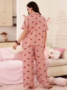 SHEIN Bộ đồ ngủ họa tiết hoa kẻ caro cỡ lớn - Nhiều màu - Xem 2