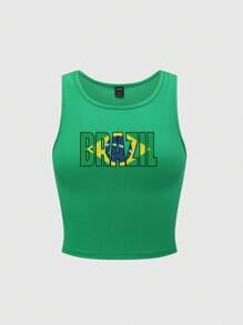 StreetHx Camiseta de tirantes de verano para mujer con estampado de la bandera de Brasil y motivos de fútbol, estilo Y2K, color verde - Verde - Ver 3