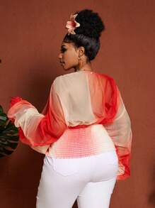 Maweii 加大码女款加大码不对称剪裁、渐变印花、数码印花、蝙蝠袖束腰衬衫