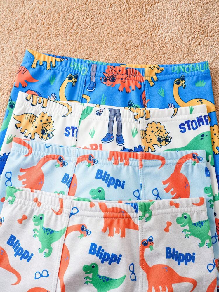 Blippi X SHEIN 4-pack boxiga trosor med tecknad dinosaurie och bokstavstryck för pojkar - Blått och Vitt - Visa 3