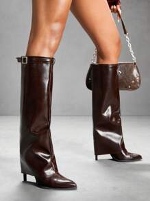 CUCCOO SZL Botas altas de mujer de punta afilada con tacón alto, botas de montar sexys hasta el muslo para damas - Café integral - Ver 6