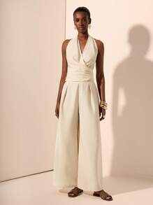 Zivah 2 件套无袖交叉系带露背上衣和阔腿裤套装 - 杏色，休闲夏季服装，适合音乐节、复活节、圣帕特里克节、西部风、游牧风、生日、毕业典礼、学院风、日常穿着、休闲、度假、巡航、海滩、日光浴、时尚、街头风格、婚礼嘉宾、通勤、早午餐、机场 - 杏色 - 查看 7