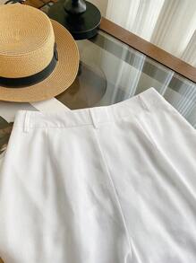 SHEIN Shorts anchos de lino blanco, casuales para mujer en verano - Blanco - Ver 8