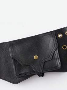 ROMWE Grunge Punk Y2K Punk Style Black Metal Rivet Eye Multi-Pocket Adjustable Metal Buckle Fanny Pack For Women