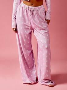 Missguided x Playboy 圣诞兔子印花两件套家居服，长袖露脐上衣，阔腿裤