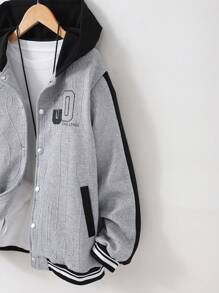 Chaqueta de estilo casual con textura, estampado de letras y gráficos, y aplicaciones, adecuada para adolescentes varones en uso diario y salidas en otoño/invierno - Multicolor - Ver 4