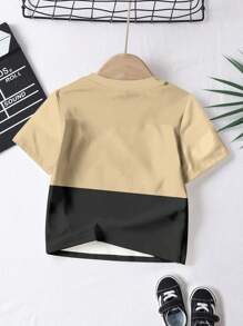 SHEIN Set de 4 camisetas de manga corta con cuello redondo y estampado de bloques de color clásico para bebé niño, apropiado para verano, para hermanos, exterior, campus