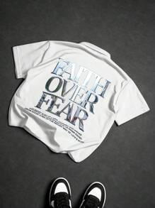 Manfinity Streetrush Camisa casual de manga corta con estampado de letras de Dios para hombre, de verano