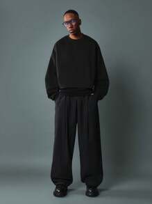 SUMWON 超大号都市运动衫街头风格高级时尚学院风字母印花复古风格运动服秋冬休闲圆领上衣 - 黑色 - 查看 3