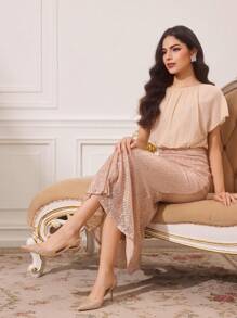 CUCCOO TILAWA 女士尖头水钻装饰细高跟鞋香槟色露背高跟鞋，适合派对和活动 - 香檳色 - 查看 10