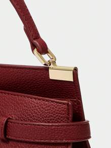 SHECARRY 女士金属装饰休闲手提包，时尚日常通勤手提包，红色 - 酒紅色 - 查看 6