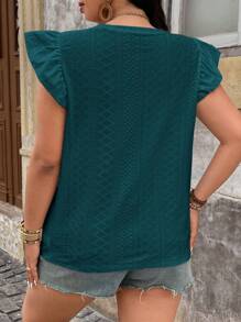 SHEIN LUNE 夏季大码休闲纯色短袖T恤 - 水鴨藍 - 查看 2