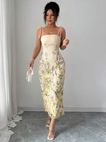 Selianne 女士浪漫夏日网眼刺绣高端露肩连衣裙