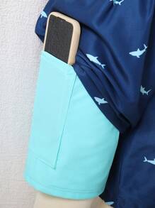 SHEIN Tween Boy 印花抽绳腰部宽松沙滩短裤套装，舒适休闲度假百搭 - 彩色 - 查看 8