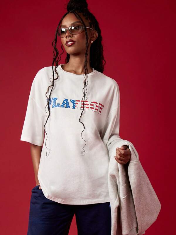 Missguided x Playboy 7 月 4 日标志美国国旗爱国 T 恤男女款复古兔子图案水晶装饰节日夏季独立日休闲街头服饰